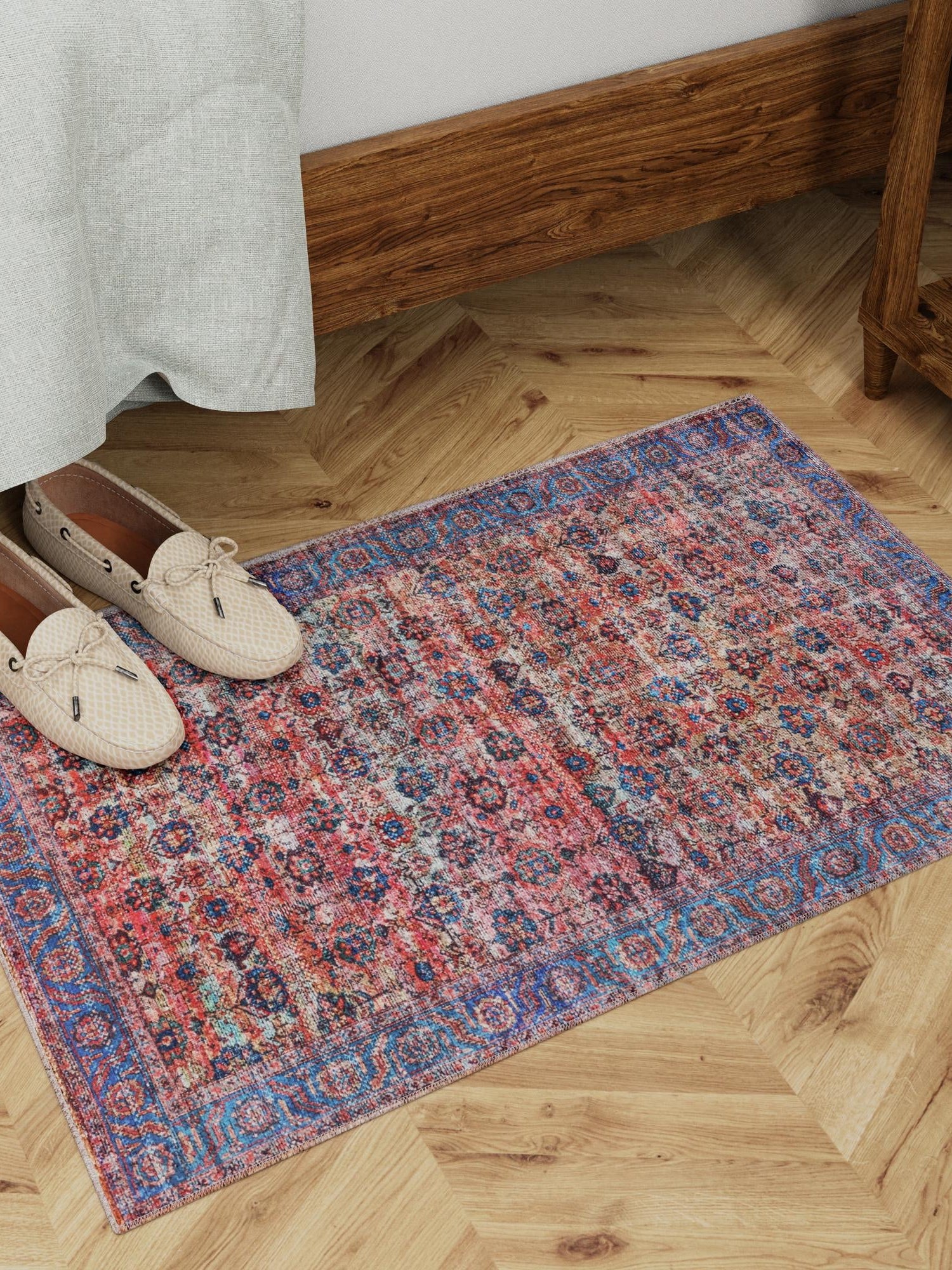 Washable Antique Pink 10' 6 x 13' 1 Maahru Rectangle Area Rug Easy to Clean Stain Resistant & Durable Polyester Chenille Carpet for Living, Dining, Bedrooms, Kitchen for Sale at Rug Engine