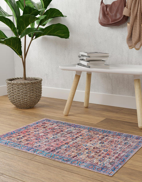 Washable Antique Pink 2' x 3' 1 Maahru Rectangle Area Rug Easy to Clean Stain Resistant & Durable Polyester Chenille Carpet for Living, Dining, Bedrooms, Kitchen for Sale at Rug Engine
