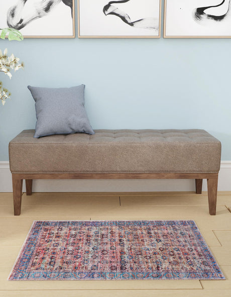 Washable Antique Pink 2' x 3' 1 Maahru Rectangle Area Rug Easy to Clean Stain Resistant & Durable Polyester Chenille Carpet for Living, Dining, Bedrooms, Kitchen for Sale at Rug Engine