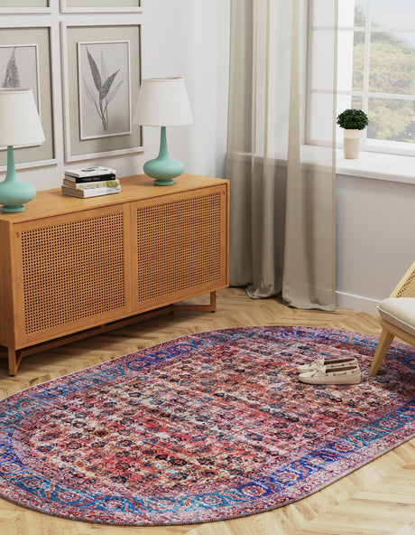 Washable Antique Pink 2' x 3' 1 Maahru Oval Area Rug Easy to Clean Stain Resistant & Durable Polyester Chenille Carpet for Living, Dining, Bedrooms, Kitchen for Sale at Rug Engine