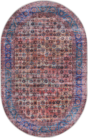 Washable Antique Pink 5' 3 x 8' Maahru Oval Area Rug Easy to Clean Stain Resistant & Durable Polyester Chenille Carpet for Living, Dining, Bedrooms, Kitchen for Sale at Rug Engine