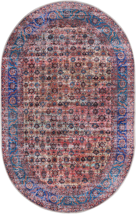 Washable Antique Pink 5' 3 x 8' Maahru Oval Area Rug Easy to Clean Stain Resistant & Durable Polyester Chenille Carpet for Living, Dining, Bedrooms, Kitchen for Sale at Rug Engine