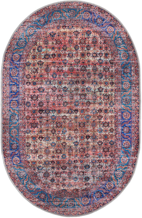 Washable Antique Pink 4' 1 x 6' 1 Maahru Oval Area Rug Easy to Clean Stain Resistant & Durable Polyester Chenille Carpet for Living, Dining, Bedrooms, Kitchen for Sale at Rug Engine