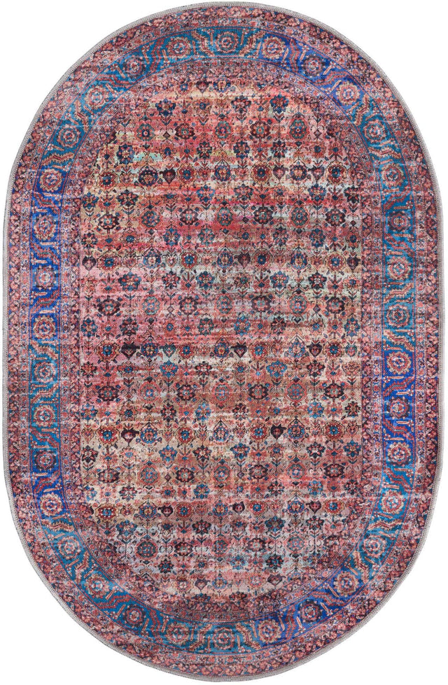 Washable Antique Pink 4' 1 x 6' 1 Maahru Oval Area Rug Easy to Clean Stain Resistant & Durable Polyester Chenille Carpet for Living, Dining, Bedrooms, Kitchen for Sale at Rug Engine