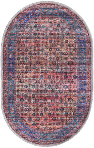 Washable Antique Pink 2' x 3' 1 Maahru Oval Area Rug Easy to Clean Stain Resistant & Durable Polyester Chenille Carpet for Living, Dining, Bedrooms, Kitchen for Sale at Rug Engine