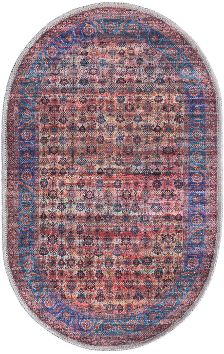 Washable Antique Pink 2' x 3' 1 Maahru Oval Area Rug Easy to Clean Stain Resistant & Durable Polyester Chenille Carpet for Living, Dining, Bedrooms, Kitchen for Sale at Rug Engine