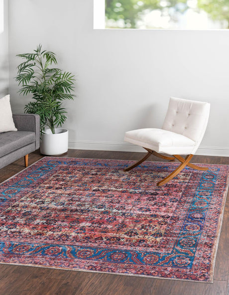 Washable Antique Pink 7' 3 x 7' 3 Maahru Square Area Rug Easy to Clean Stain Resistant & Durable Polyester Chenille Carpet for Living, Dining, Bedrooms, Kitchen for Sale at Rug Engine