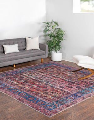 Washable Antique Pink 7' 3 x 7' 3 Maahru Square Area Rug Easy to Clean Stain Resistant & Durable Polyester Chenille Carpet for Living, Dining, Bedrooms, Kitchen for Sale at Rug Engine