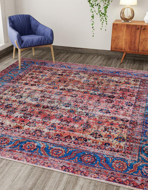 Washable Antique Pink 7' 10 x 7' 10 Maahru Square Area Rug Easy to Clean Stain Resistant & Durable Polyester Chenille Carpet for Living, Dining, Bedrooms, Kitchen for Sale at Rug Engine