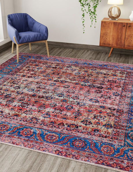Washable Antique Pink 7' 3 x 7' 3 Maahru Square Area Rug Easy to Clean Stain Resistant & Durable Polyester Chenille Carpet for Living, Dining, Bedrooms, Kitchen for Sale at Rug Engine