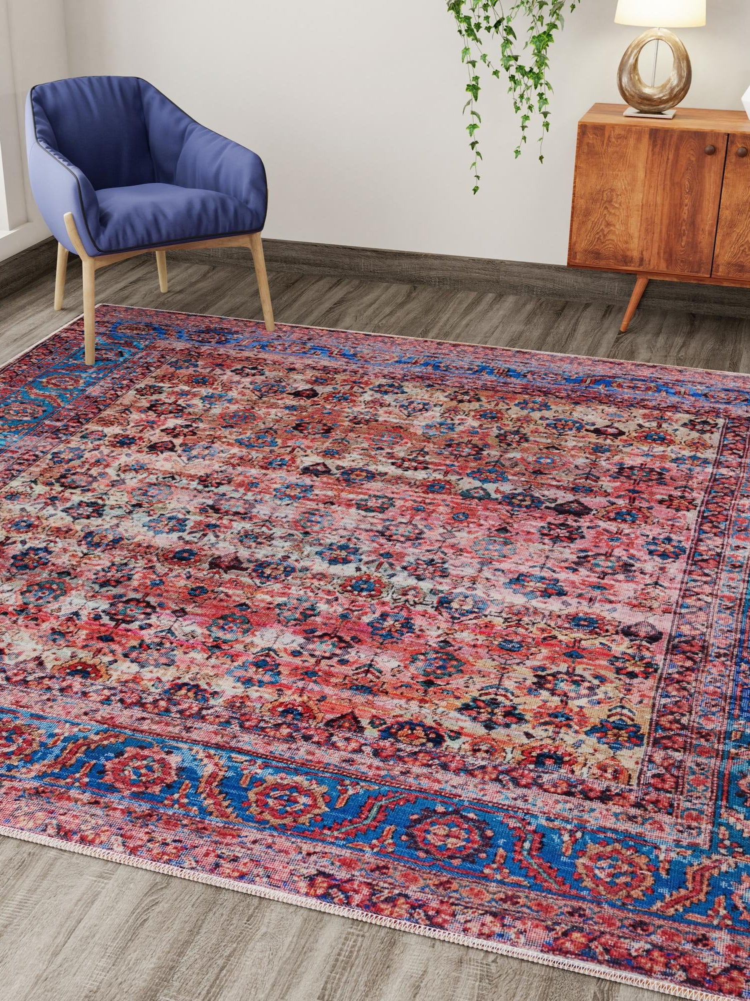 Washable Antique Pink 5' 3 x 5' 3 Maahru Square Area Rug Easy to Clean Stain Resistant & Durable Polyester Chenille Carpet for Living, Dining, Bedrooms, Kitchen for Sale at Rug Engine
