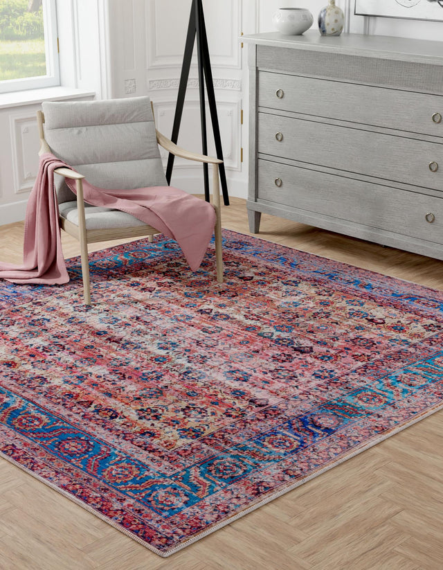 Washable Antique Pink 5' 3 x 5' 3 Maahru Square Area Rug Easy to Clean Stain Resistant & Durable Polyester Chenille Carpet for Living, Dining, Bedrooms, Kitchen for Sale at Rug Engine