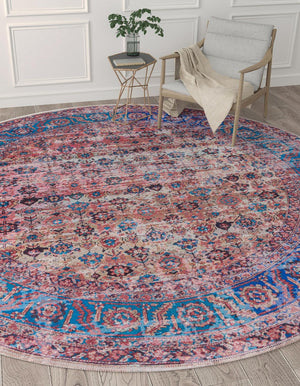 Washable Antique Pink 10' 6 x 10' 6 Maahru Round Area Rug Easy to Clean Stain Resistant & Durable Polyester Chenille Carpet for Living, Dining, Bedrooms, Kitchen for Sale at Rug Engine