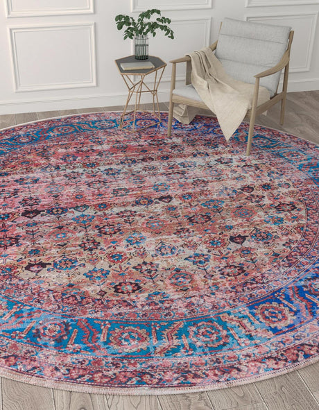 Washable Antique Pink 10' 6 x 10' 6 Maahru Round Area Rug Easy to Clean Stain Resistant & Durable Polyester Chenille Carpet for Living, Dining, Bedrooms, Kitchen for Sale at Rug Engine