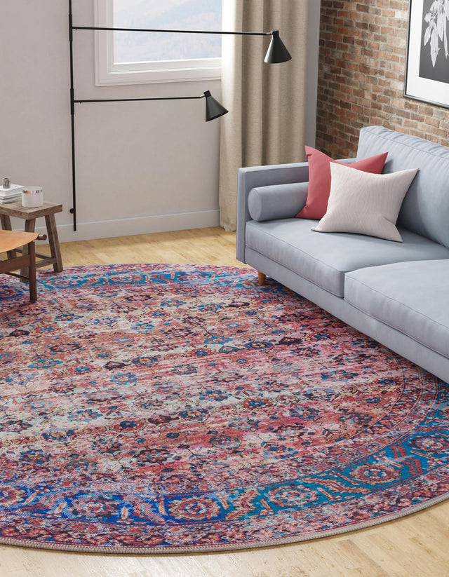 Washable Antique Pink 10' 6 x 10' 6 Maahru Round Area Rug Easy to Clean Stain Resistant & Durable Polyester Chenille Carpet for Living, Dining, Bedrooms, Kitchen for Sale at Rug Engine