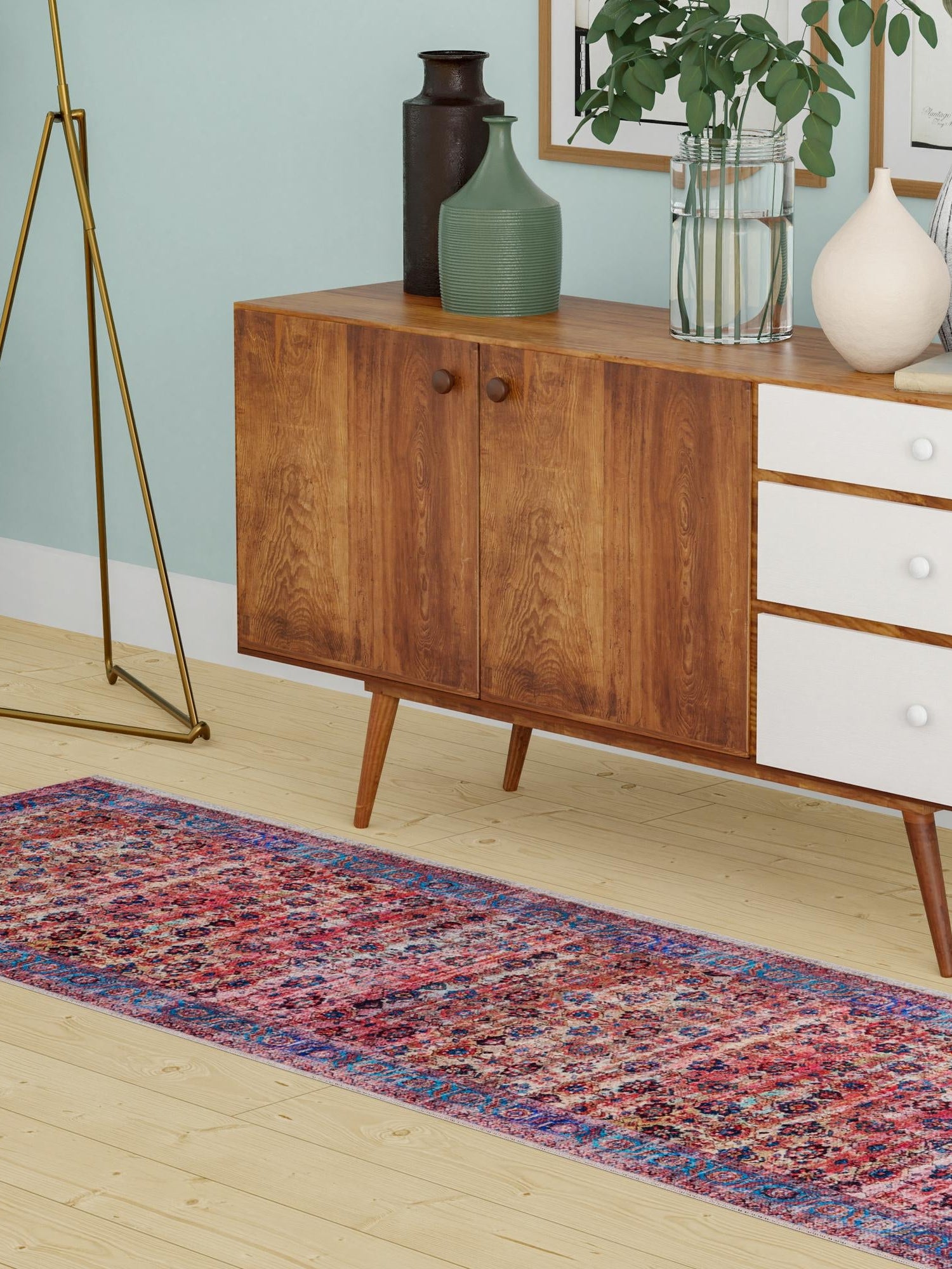Washable Antique Pink 2' x 10' Maahru Runner Area Rug Easy to Clean Stain Resistant & Durable Polyester Chenille Carpet for Living, Dining, Bedrooms, Kitchen for Sale at Rug Engine