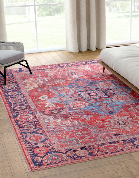 Washable Rust Red 5' 3 x 8' Maahru Rectangle Area Rug Easy to Clean Stain Resistant & Durable Polyester Chenille Carpet for Living, Dining, Bedrooms, Kitchen for Sale at Rug Engine