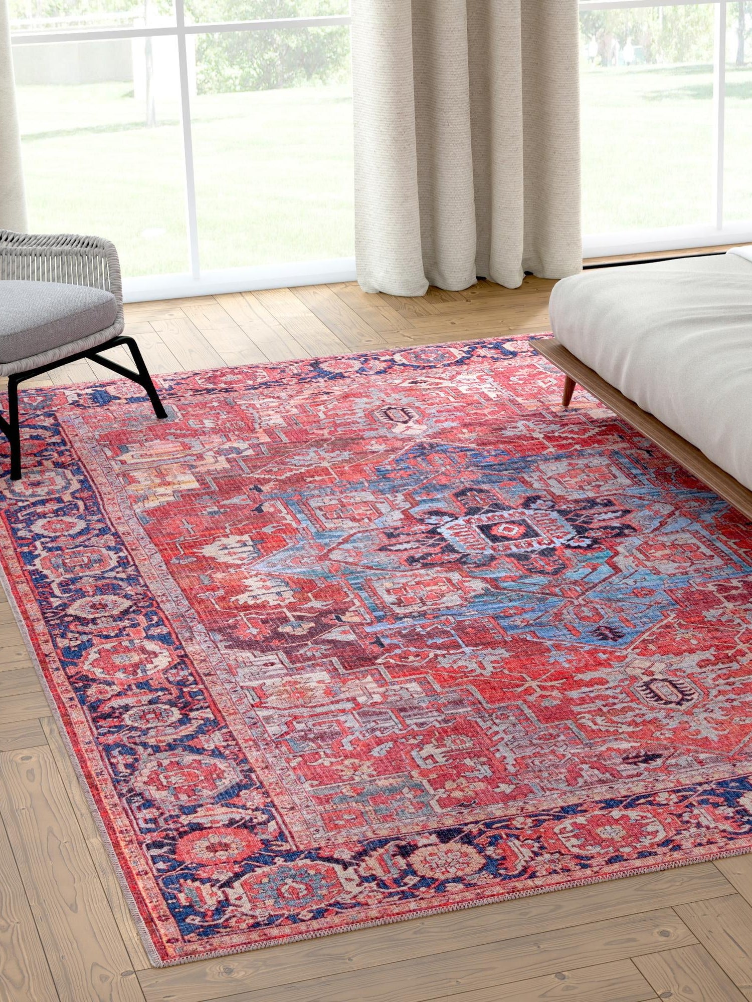 Washable Rust Red 10' 6 x 13' 1 Maahru Rectangle Area Rug Easy to Clean Stain Resistant & Durable Polyester Chenille Carpet for Living, Dining, Bedrooms, Kitchen for Sale at Rug Engine