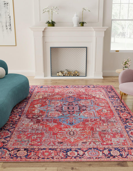 Washable Rust Red 6' 1 x 9' Maahru Rectangle Area Rug Easy to Clean Stain Resistant & Durable Polyester Chenille Carpet for Living, Dining, Bedrooms, Kitchen for Sale at Rug Engine