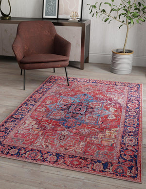 Washable Rust Red 4' 1 x 6' 1 Maahru Rectangle Area Rug Easy to Clean Stain Resistant & Durable Polyester Chenille Carpet for Living, Dining, Bedrooms, Kitchen for Sale at Rug Engine