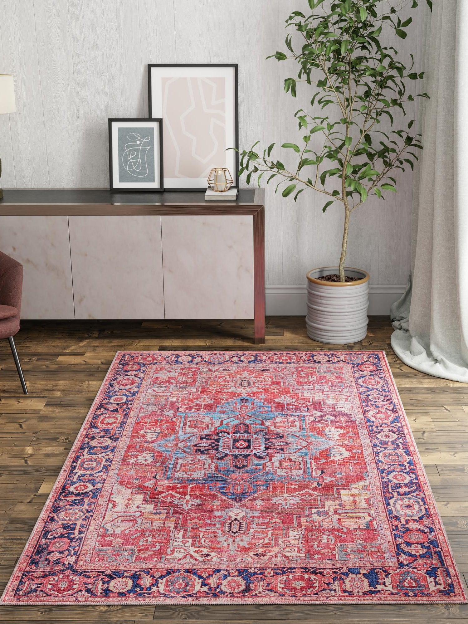 Washable Rust Red 2' x 3' 1 Maahru Rectangle Area Rug Easy to Clean Stain Resistant & Durable Polyester Chenille Carpet for Living, Dining, Bedrooms, Kitchen for Sale at Rug Engine