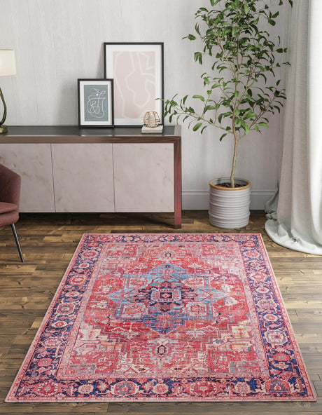 Washable Rust Red 4' 1 x 6' 1 Maahru Rectangle Area Rug Easy to Clean Stain Resistant & Durable Polyester Chenille Carpet for Living, Dining, Bedrooms, Kitchen for Sale at Rug Engine