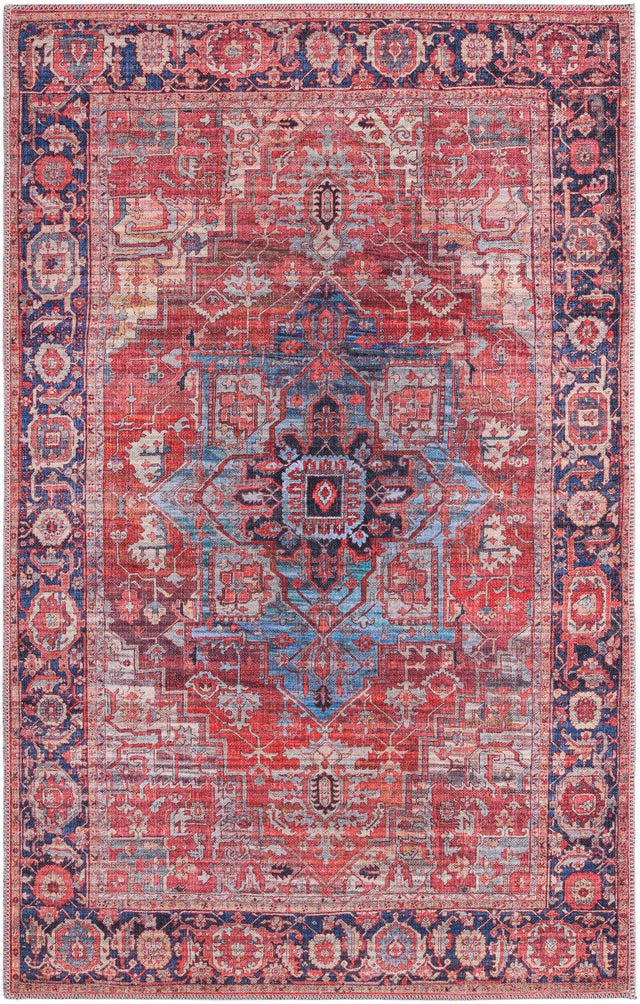 Washable Rust Red 4' 1 x 6' 1 Maahru Rectangle Area Rug Easy to Clean Stain Resistant & Durable Polyester Chenille Carpet for Living, Dining, Bedrooms, Kitchen for Sale at Rug Engine