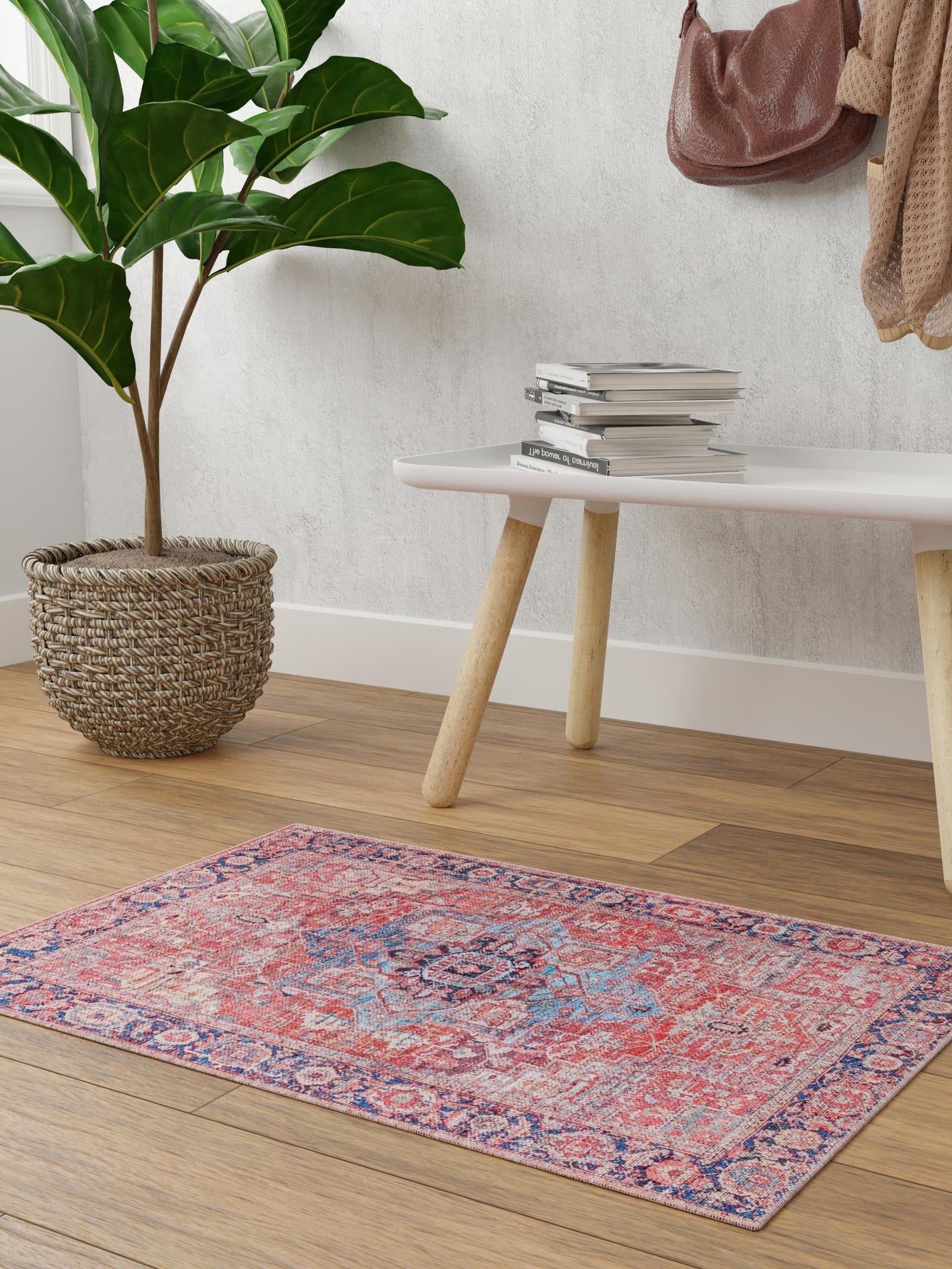 Washable Rust Red 6' 1 x 9' Maahru Rectangle Area Rug Easy to Clean Stain Resistant & Durable Polyester Chenille Carpet for Living, Dining, Bedrooms, Kitchen for Sale at Rug Engine