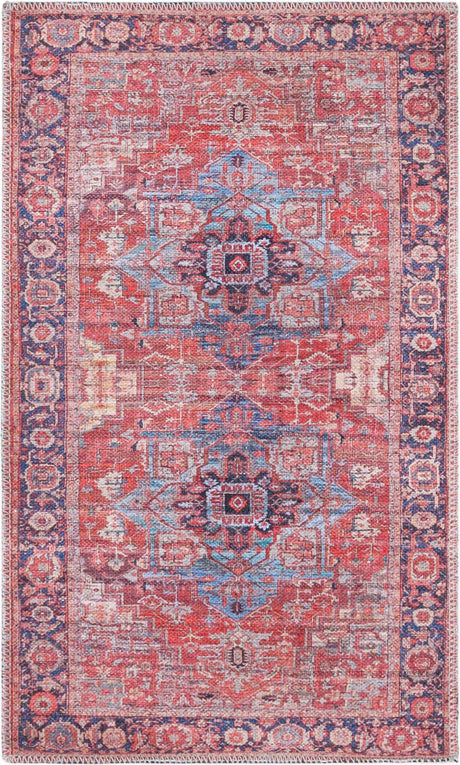 Washable Rust Red 2' x 3' 1 Maahru Rectangle Area Rug Easy to Clean Stain Resistant & Durable Polyester Chenille Carpet for Living, Dining, Bedrooms, Kitchen for Sale at Rug Engine