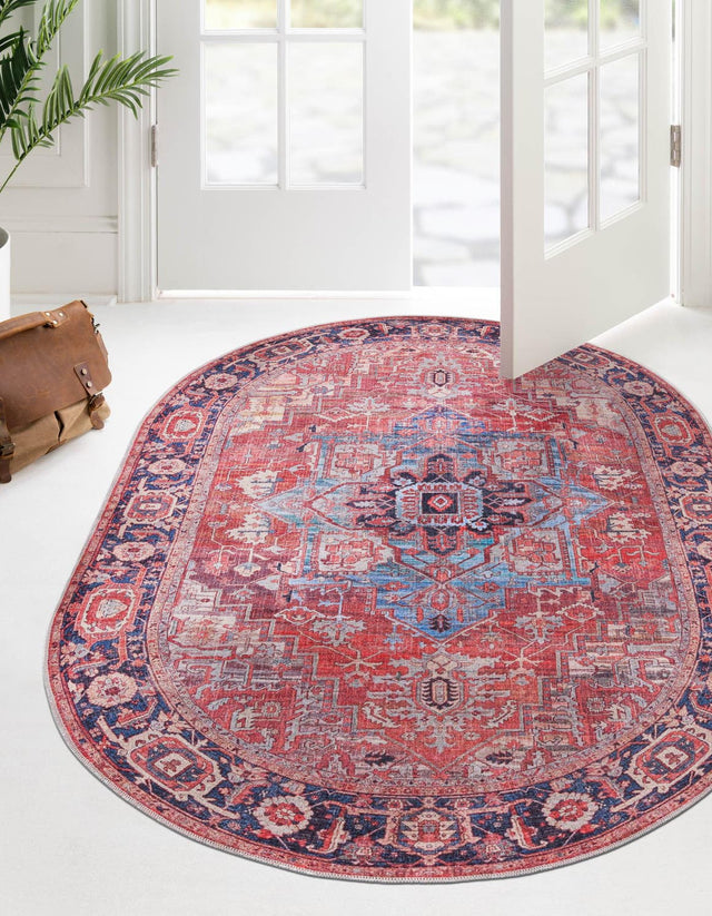 Washable Rust Red 2' x 3' 1 Maahru Oval Area Rug Easy to Clean Stain Resistant & Durable Polyester Chenille Carpet for Living, Dining, Bedrooms, Kitchen for Sale at Rug Engine
