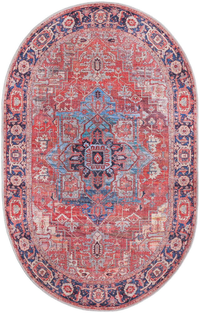 Washable Rust Red 4' 1 x 6' 1 Maahru Oval Area Rug Easy to Clean Stain Resistant & Durable Polyester Chenille Carpet for Living, Dining, Bedrooms, Kitchen for Sale at Rug Engine