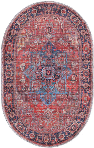 Washable Rust Red 2' x 3' 1 Maahru Oval Area Rug Easy to Clean Stain Resistant & Durable Polyester Chenille Carpet for Living, Dining, Bedrooms, Kitchen for Sale at Rug Engine