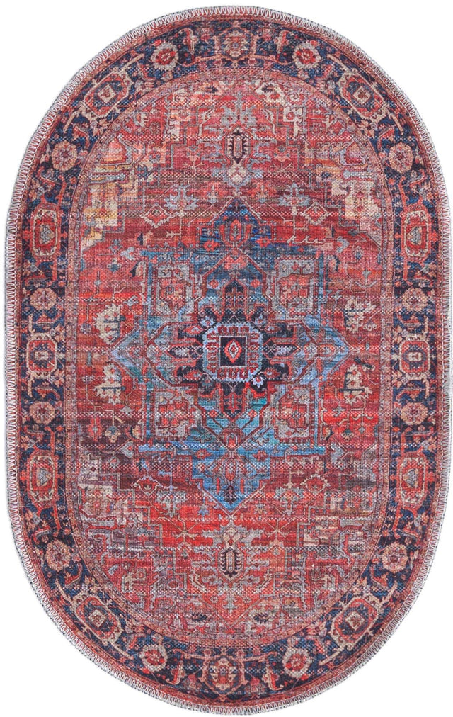 Washable Rust Red 2' x 3' 1 Maahru Oval Area Rug Easy to Clean Stain Resistant & Durable Polyester Chenille Carpet for Living, Dining, Bedrooms, Kitchen for Sale at Rug Engine