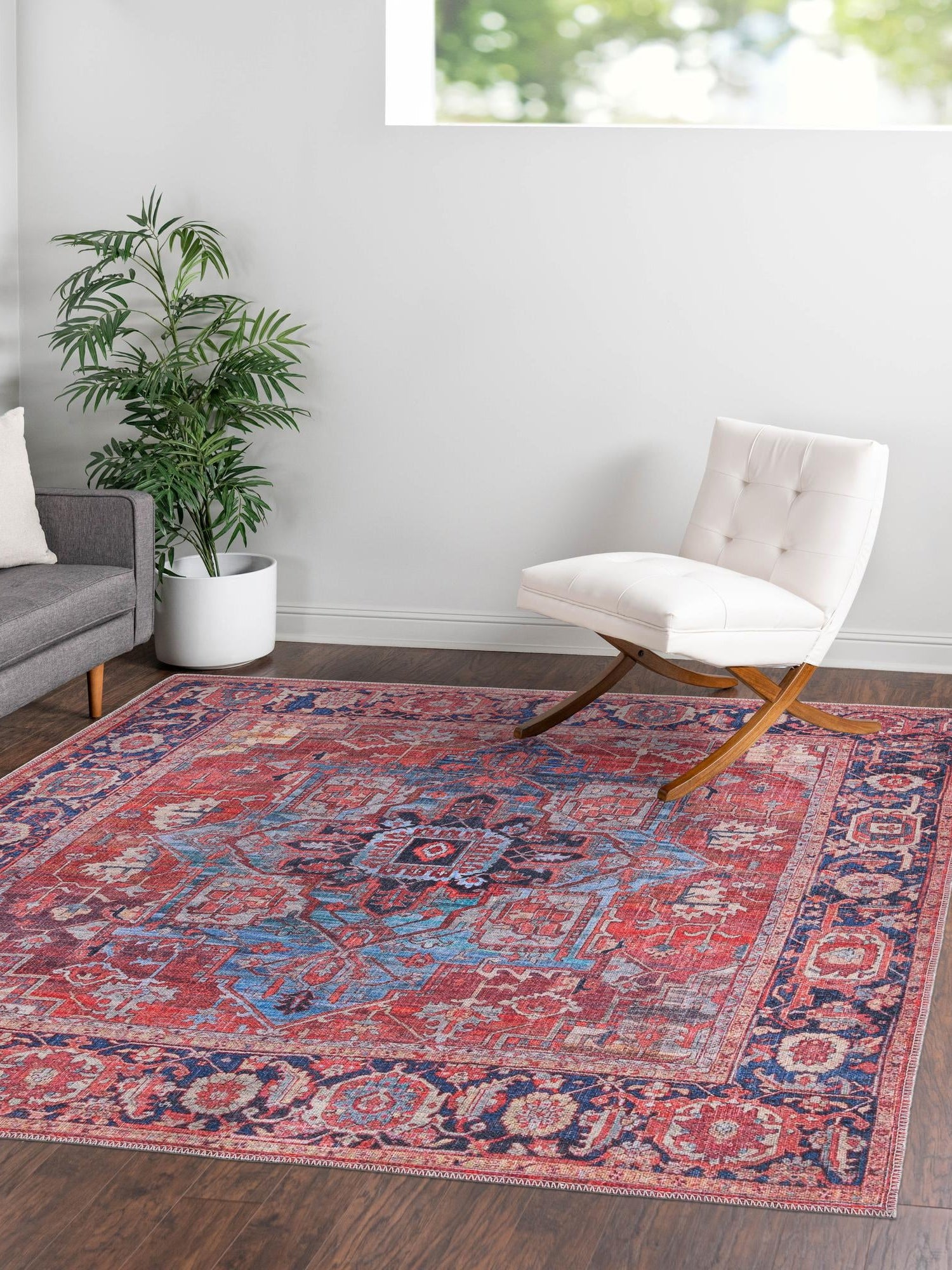 Washable Rust Red 7' 10 x 7' 10 Maahru Square Area Rug Easy to Clean Stain Resistant & Durable Polyester Chenille Carpet for Living, Dining, Bedrooms, Kitchen for Sale at Rug Engine