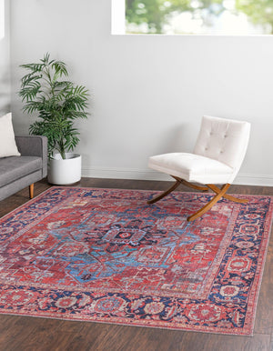Washable Rust Red 7' 10 x 7' 10 Maahru Square Area Rug Easy to Clean Stain Resistant & Durable Polyester Chenille Carpet for Living, Dining, Bedrooms, Kitchen for Sale at Rug Engine