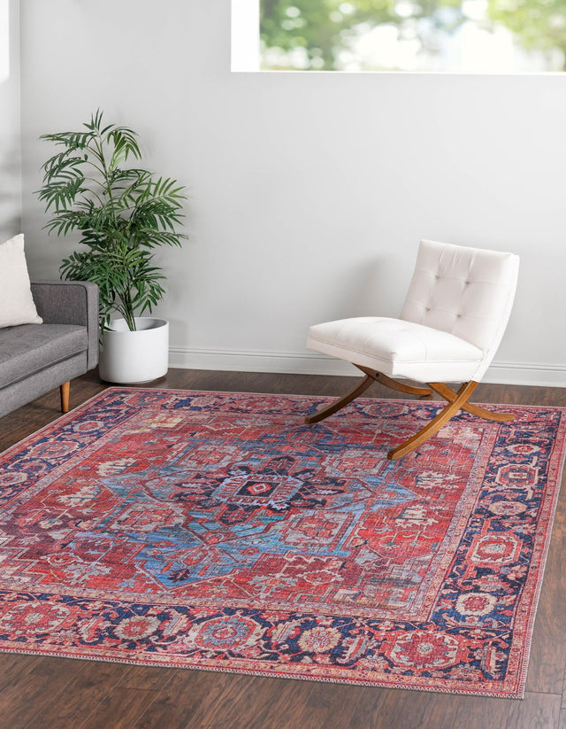 Washable Rust Red 7' 10 x 7' 10 Maahru Square Area Rug Easy to Clean Stain Resistant & Durable Polyester Chenille Carpet for Living, Dining, Bedrooms, Kitchen for Sale at Rug Engine