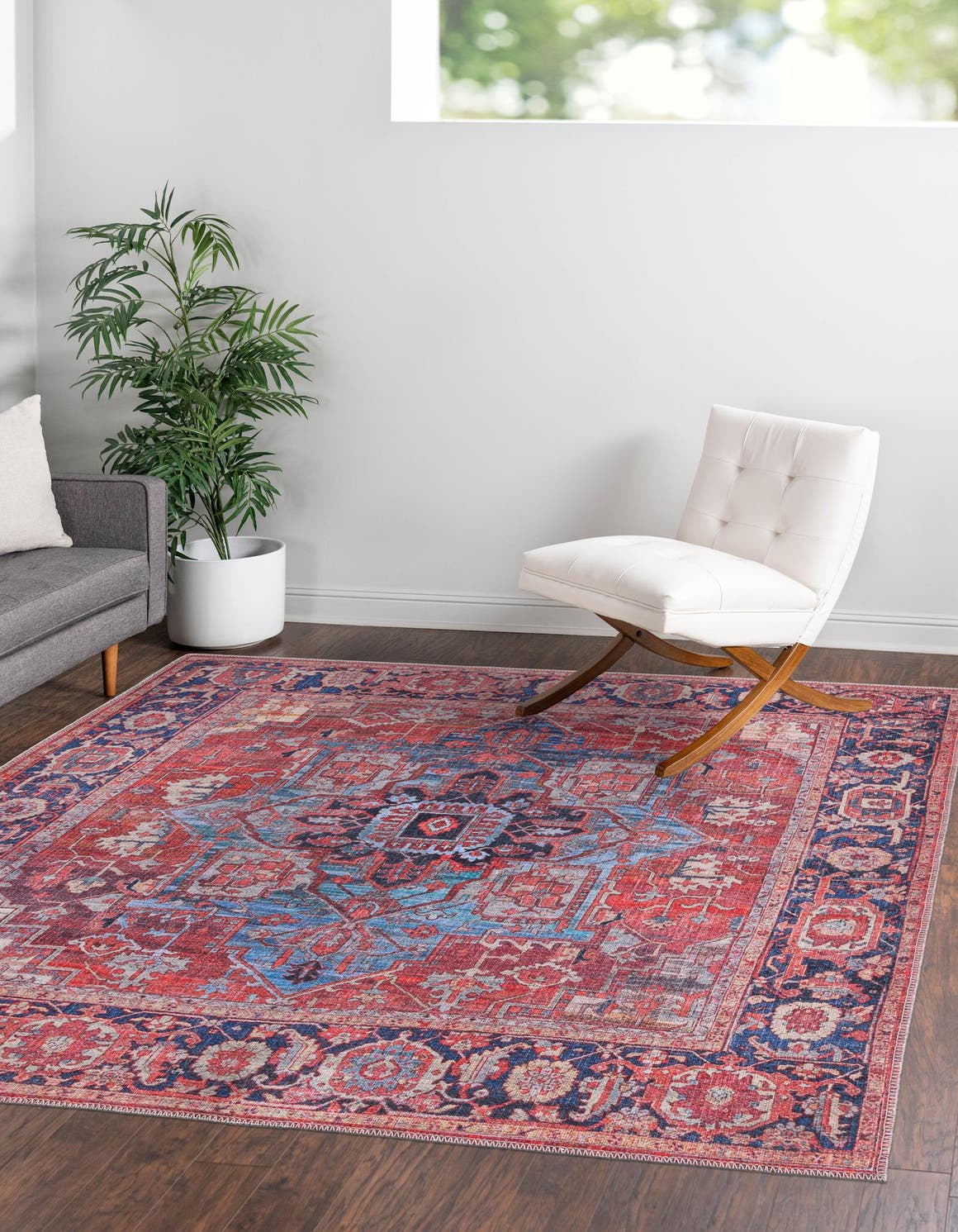 Washable Rust Red 3' 3 x 3' 3 Maahru Square Area Rug Easy to Clean Stain Resistant & Durable Polyester Chenille Carpet for Living, Dining, Bedrooms, Kitchen for Sale at Rug Engine