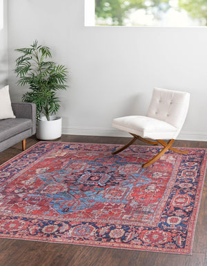 Washable Rust Red 5' 3 x 5' 3 Maahru Square Area Rug Easy to Clean Stain Resistant & Durable Polyester Chenille Carpet for Living, Dining, Bedrooms, Kitchen for Sale at Rug Engine