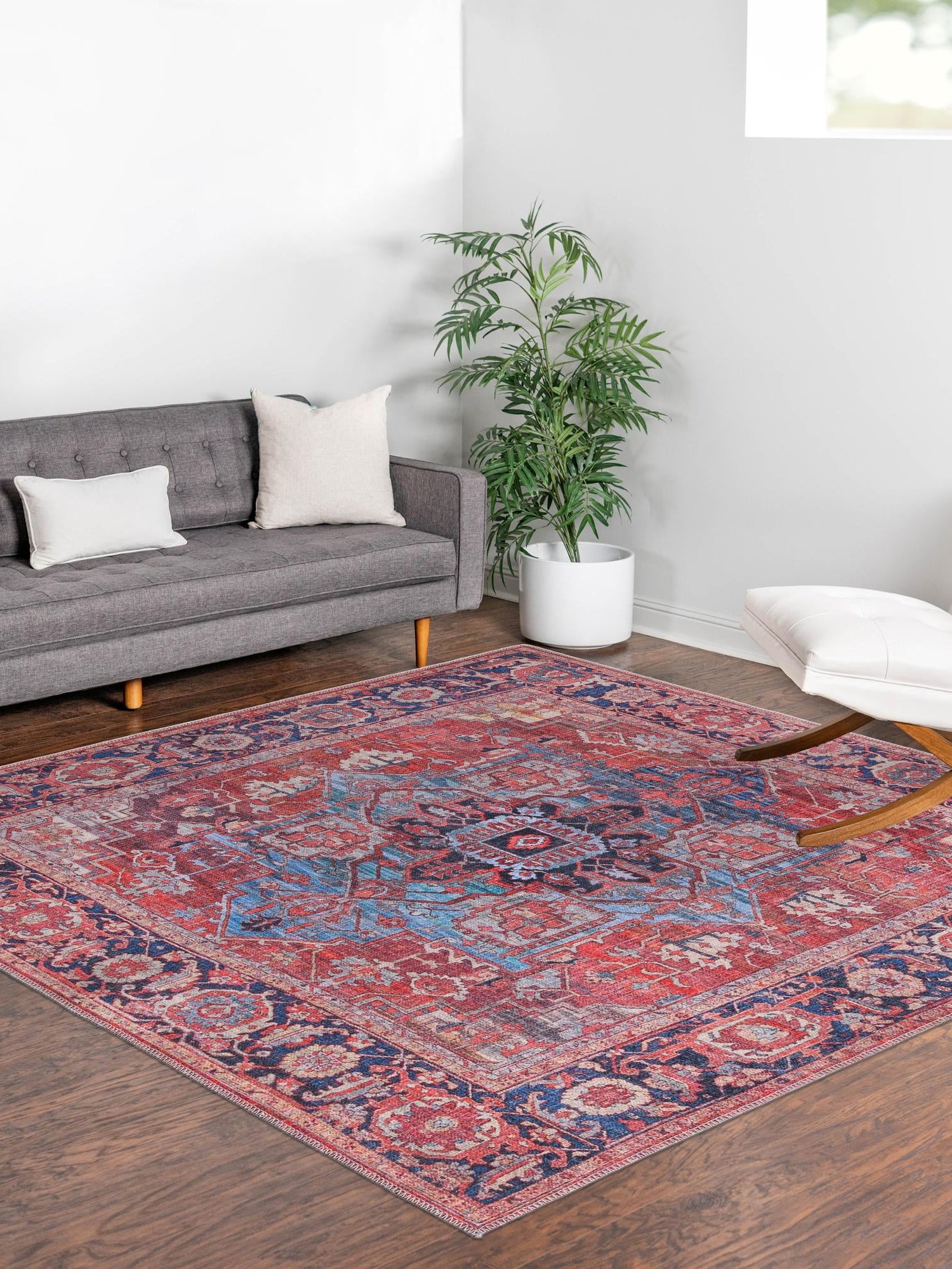 Washable Rust Red 10' 6 x 10' 6 Maahru Square Area Rug Easy to Clean Stain Resistant & Durable Polyester Chenille Carpet for Living, Dining, Bedrooms, Kitchen for Sale at Rug Engine