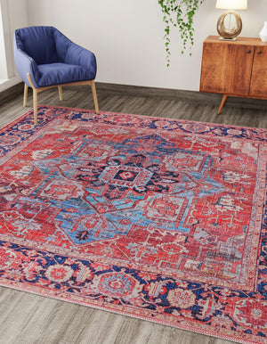 Washable Rust Red 5' 3 x 5' 3 Maahru Square Area Rug Easy to Clean Stain Resistant & Durable Polyester Chenille Carpet for Living, Dining, Bedrooms, Kitchen for Sale at Rug Engine