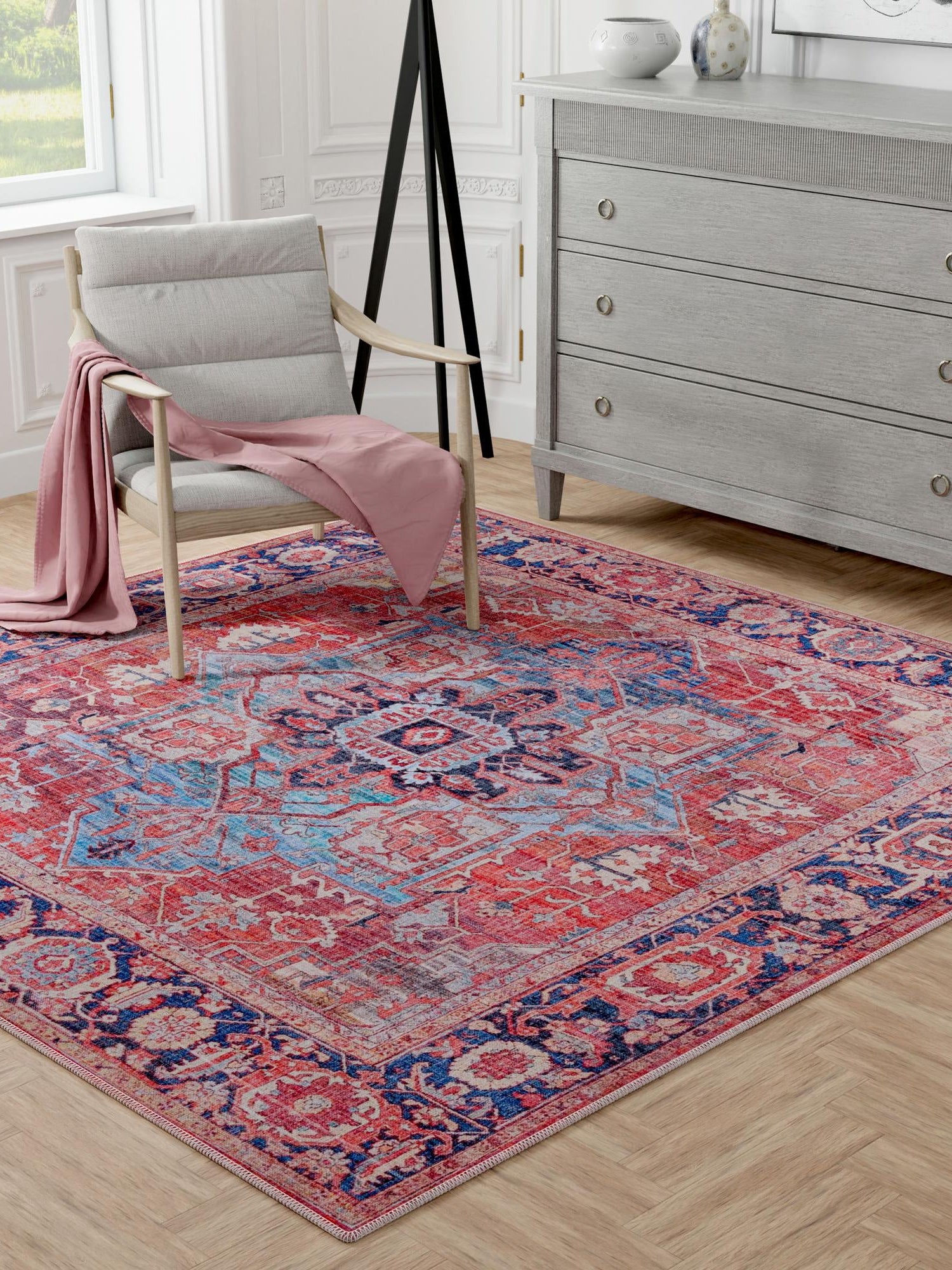 Washable Rust Red 7' 10 x 7' 10 Maahru Square Area Rug Easy to Clean Stain Resistant & Durable Polyester Chenille Carpet for Living, Dining, Bedrooms, Kitchen for Sale at Rug Engine