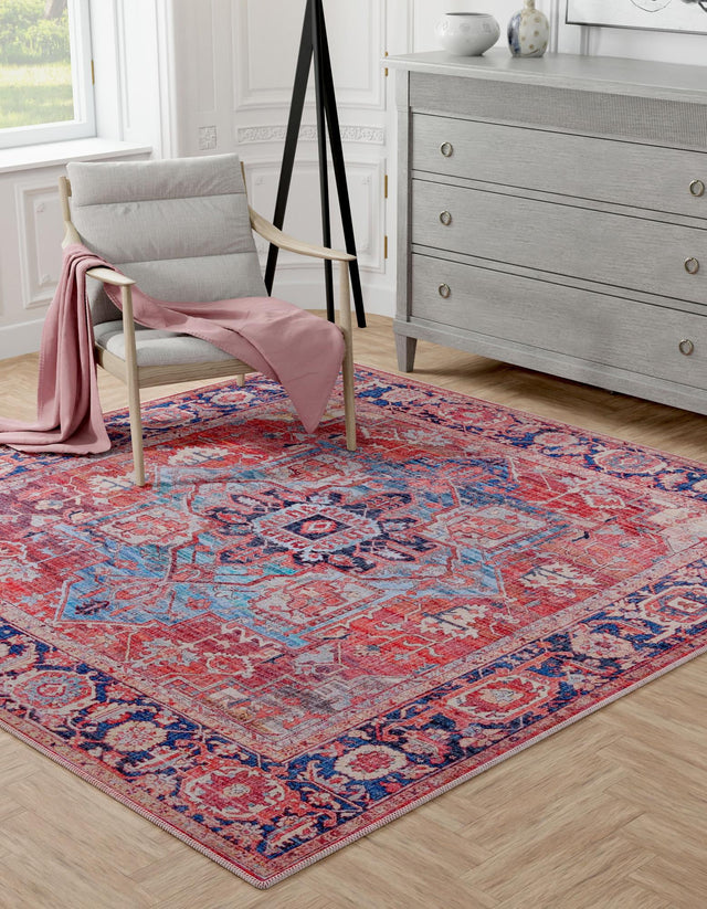 Washable Rust Red 7' 3 x 7' 3 Maahru Square Area Rug Easy to Clean Stain Resistant & Durable Polyester Chenille Carpet for Living, Dining, Bedrooms, Kitchen for Sale at Rug Engine