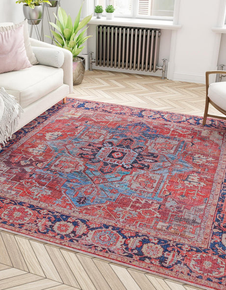 Washable Rust Red 3' 3 x 3' 3 Maahru Square Area Rug Easy to Clean Stain Resistant & Durable Polyester Chenille Carpet for Living, Dining, Bedrooms, Kitchen for Sale at Rug Engine