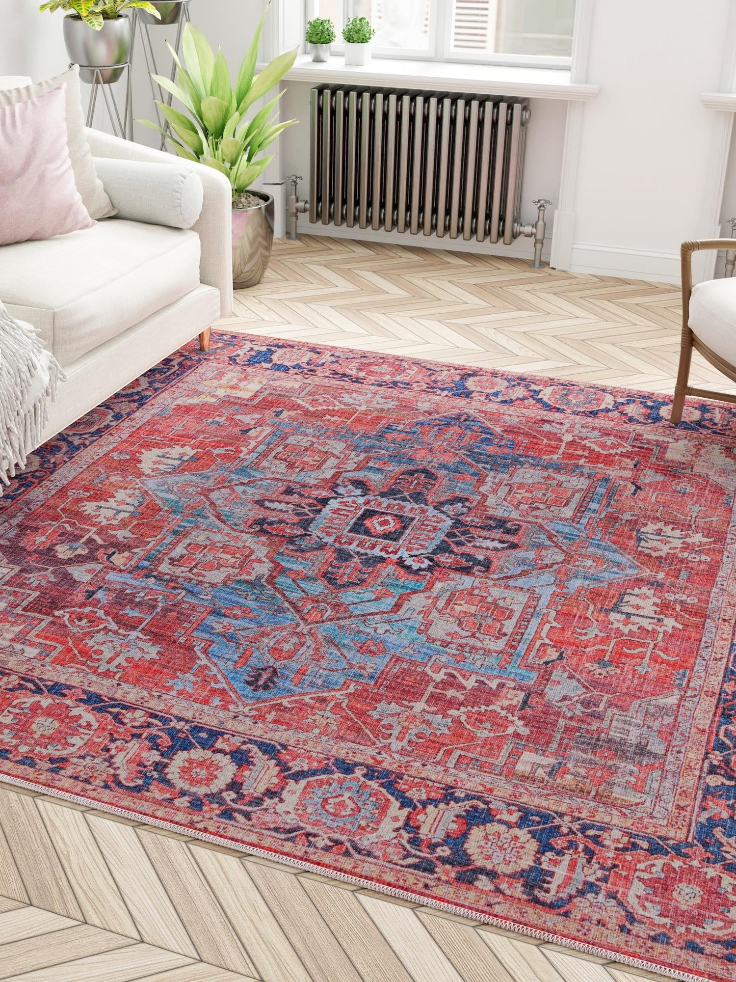 Washable Rust Red 7' 10 x 7' 10 Maahru Square Area Rug Easy to Clean Stain Resistant & Durable Polyester Chenille Carpet for Living, Dining, Bedrooms, Kitchen for Sale at Rug Engine