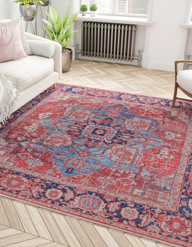 Washable Rust Red 7' 10 x 7' 10 Maahru Square Area Rug Easy to Clean Stain Resistant & Durable Polyester Chenille Carpet for Living, Dining, Bedrooms, Kitchen for Sale at Rug Engine