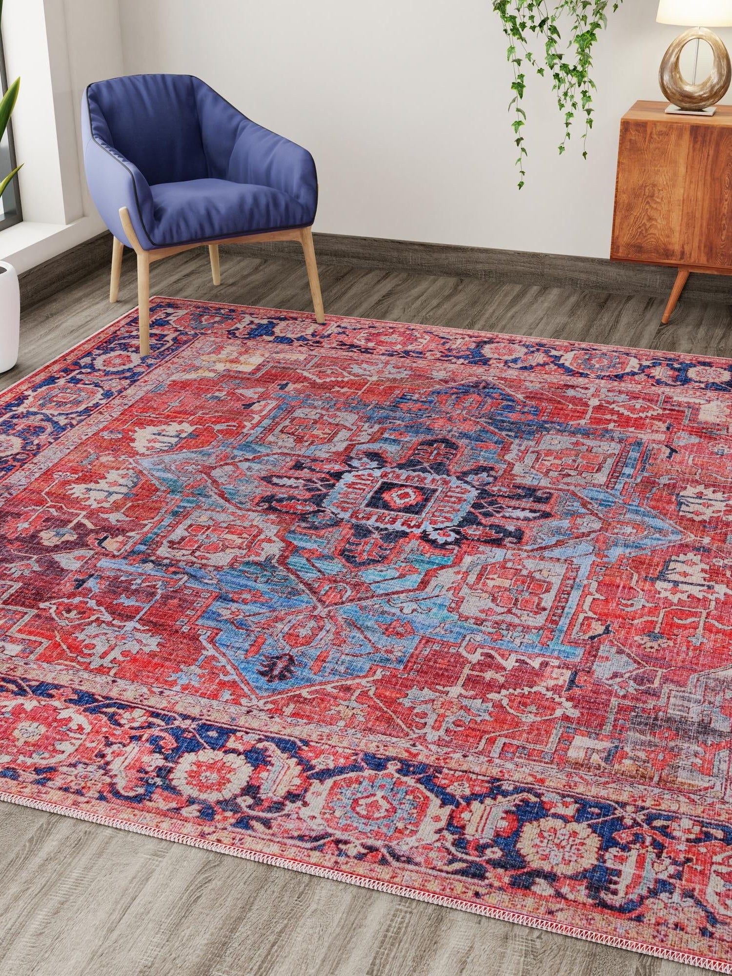 Washable Rust Red 7' 10 x 7' 10 Maahru Square Area Rug Easy to Clean Stain Resistant & Durable Polyester Chenille Carpet for Living, Dining, Bedrooms, Kitchen for Sale at Rug Engine