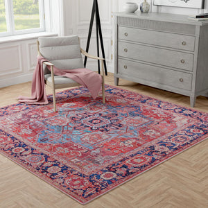 Washable Rust Red 7' 10 x 7' 10 Maahru Square Area Rug Easy to Clean Stain Resistant & Durable Polyester Chenille Carpet for Living, Dining, Bedrooms, Kitchen for Sale at Rug Engine