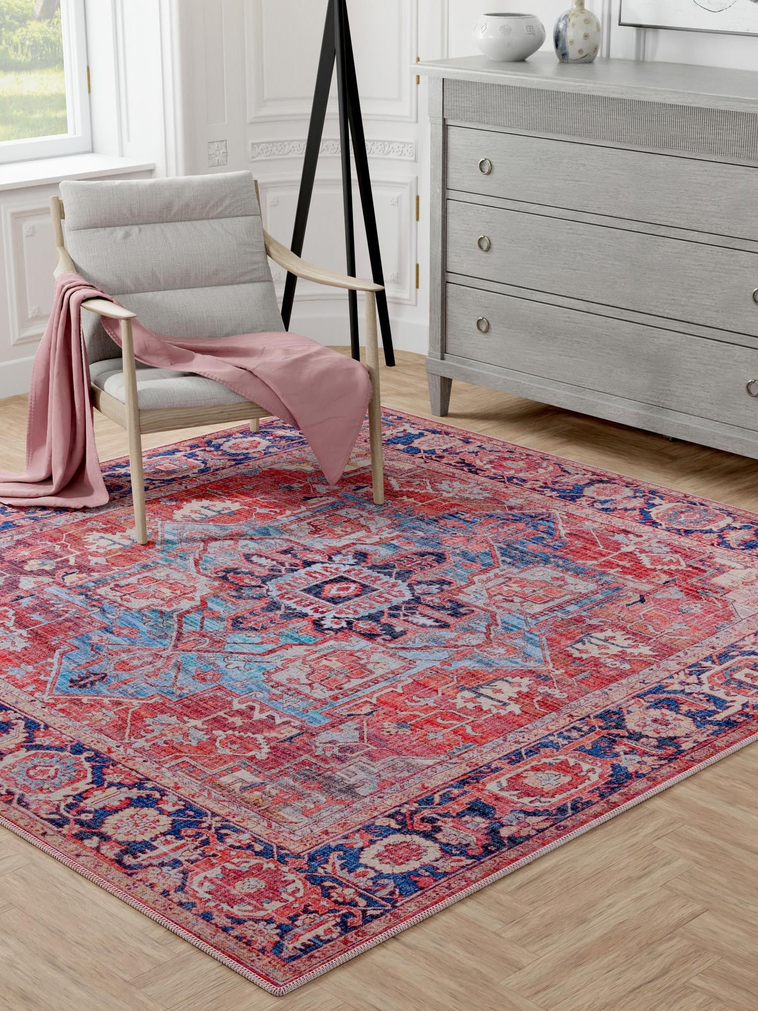 Washable Rust Red 10' 6 x 10' 6 Maahru Square Area Rug Easy to Clean Stain Resistant & Durable Polyester Chenille Carpet for Living, Dining, Bedrooms, Kitchen for Sale at Rug Engine