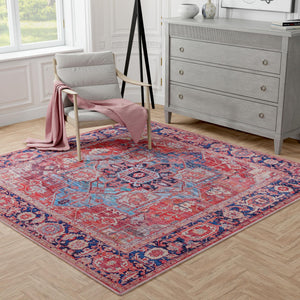 Rust Red 10' 6 x 10' 6 Maahru Washable Square Rug