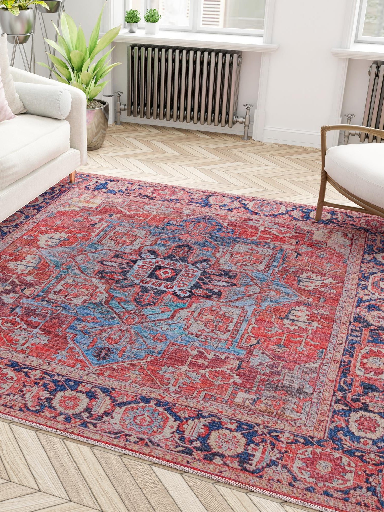 Washable Rust Red 7' 10 x 7' 10 Maahru Square Area Rug Easy to Clean Stain Resistant & Durable Polyester Chenille Carpet for Living, Dining, Bedrooms, Kitchen for Sale at Rug Engine